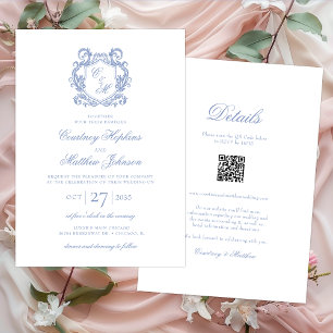 Elegantes dunkelblaues Monogramm-Wappen Einladung