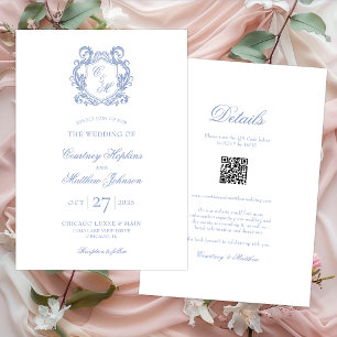 Elegantes dunkelblaues Monogramm-Wappen Einladung