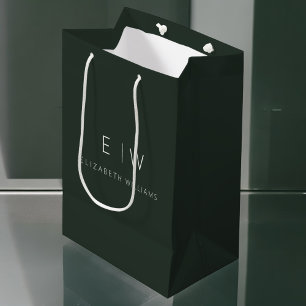 Elegantes Dunkelgrün Modernes Minimalistisches Mon Mittlere Geschenktüte