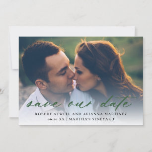 Elegantes Dunkelgrün-Text-Foto Hochzeit Save The Date