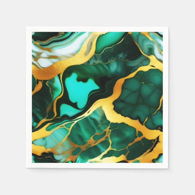 Elegantes, dunkelgrünes, goldgelbes Imitat Marmor Serviette (Vorderseite)