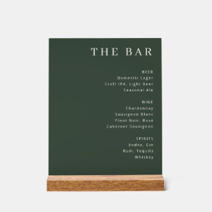 Elegantes dunkelgrünes minimalistisches Bar-Menü Acrylschild