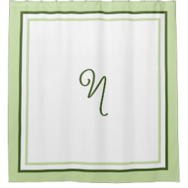 Elegantes dunkelgrünes Rahmen-Script-Monogramm Duschvorhang