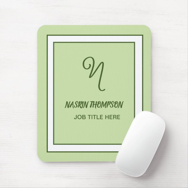 Elegantes dunkelgrünes Rahmen-Script-Monogramm Mousepad (Mit Mouse)