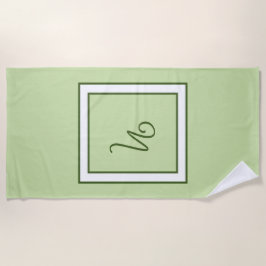 Elegantes dunkelgrünes Rahmen-Script-Monogramm Strandtuch