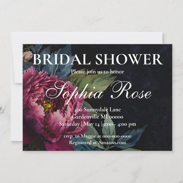 Elegantes dunkelrosa blumengeschmücktes HochzeitsB Einladung (Vorderseite)