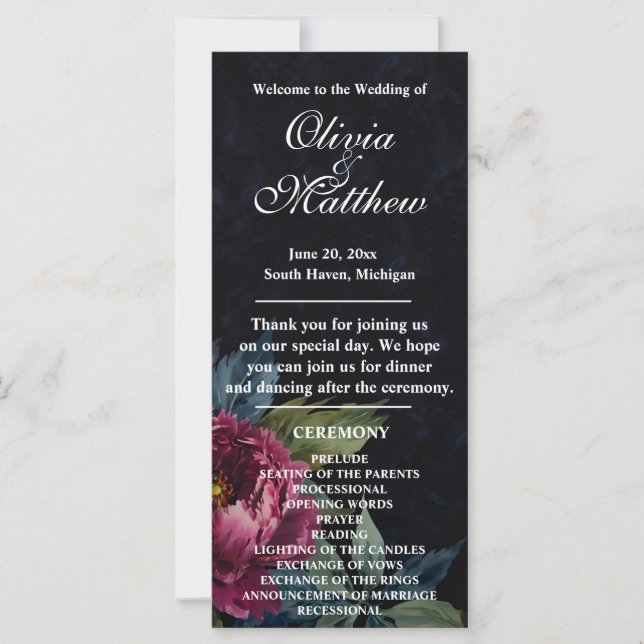 Elegantes dunkelrosa, blumenschwarzes Hochzeitspro (Vorderseite)
