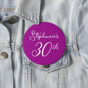 Elegantes Dunkelrosa Monogramm 30. Geburtstags-Par Button