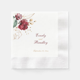Elegantes dunkelrotes goldenes Wasserfarben-Blumen Serviette