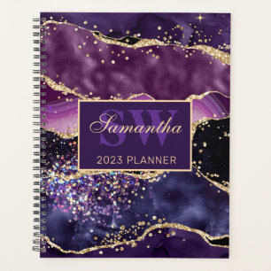 Elegantes dunkelviolettes und goldenes Glitter-Ach Planer