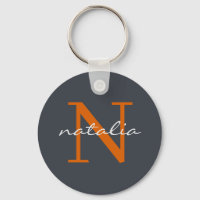 Elegantes Dunkles Blatt mit Orange Mit Monogramm