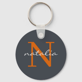 Elegantes Dunkles Blatt mit Orange Mit Monogramm Schlüsselanhänger