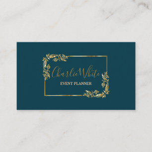 Elegantes dunkles Bleu und Blumengoldleaf QR Visitenkarte