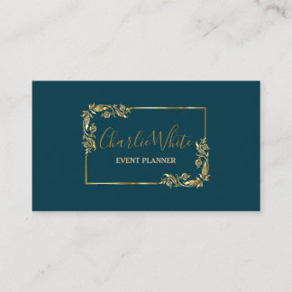 Elegantes dunkles Bleu und Blumengoldleaf QR Visitenkarte