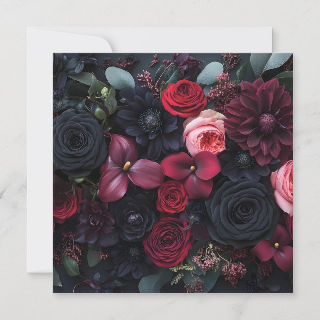 Elegantes dunkles Blumenarrangement mit Rose (Vorderseite)