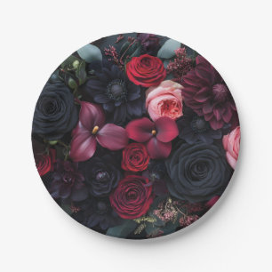 Elegantes dunkles Blumenarrangement mit Rose Pappteller