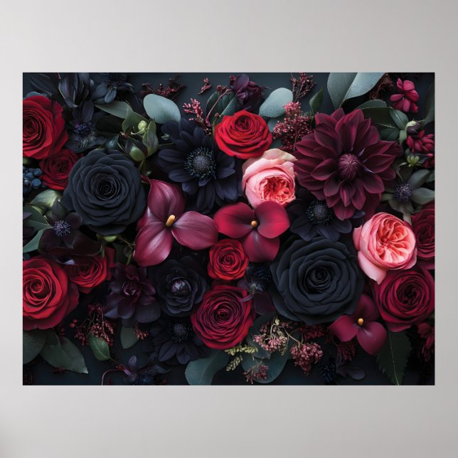 Elegantes dunkles Blumenarrangement mit Rose Poster (Vorne)