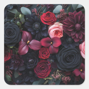 Elegantes dunkles Blumenarrangement mit Rose Quadratischer Aufkleber