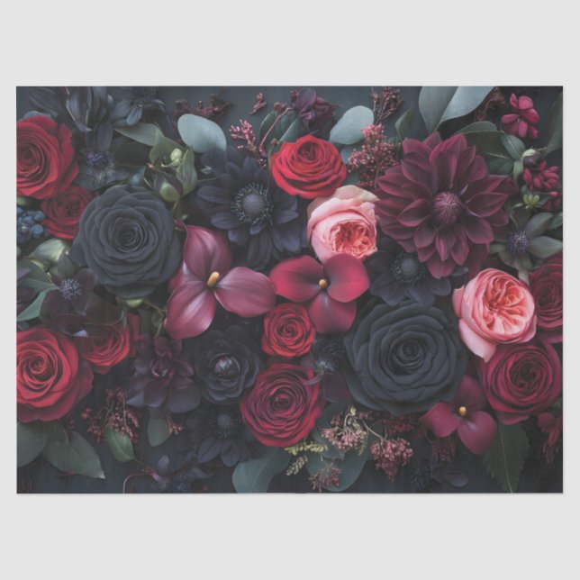 Elegantes dunkles Blumenarrangement mit Rose Seidenpapier (Vorderseite)