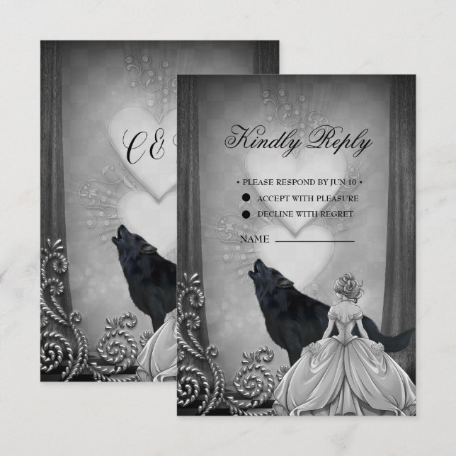 Elegantes dunkles Design RSVP Karte (Vorne/Hinten)