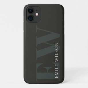 Elegantes dunkles dunkelgrünes Schwarz-Monogramm Case-Mate iPhone Hülle