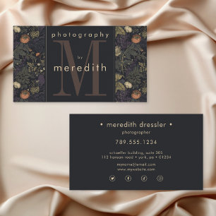 Elegantes dunkles florales Monogramm William Morri Visitenkarte