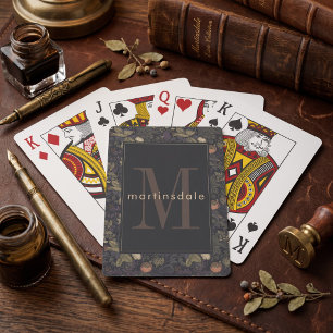 Elegantes dunkles florales William-Morris-Monogram Spielkarten
