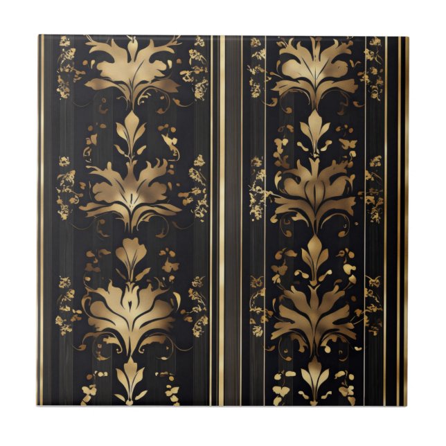 Elegantes Dunkles Gold Muster Fliese (Vorderseite)
