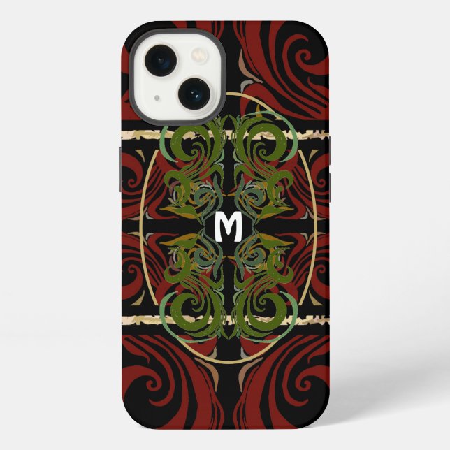 Elegantes dunkles Monogramm-Muster iPhone Hülle (Rückseite)