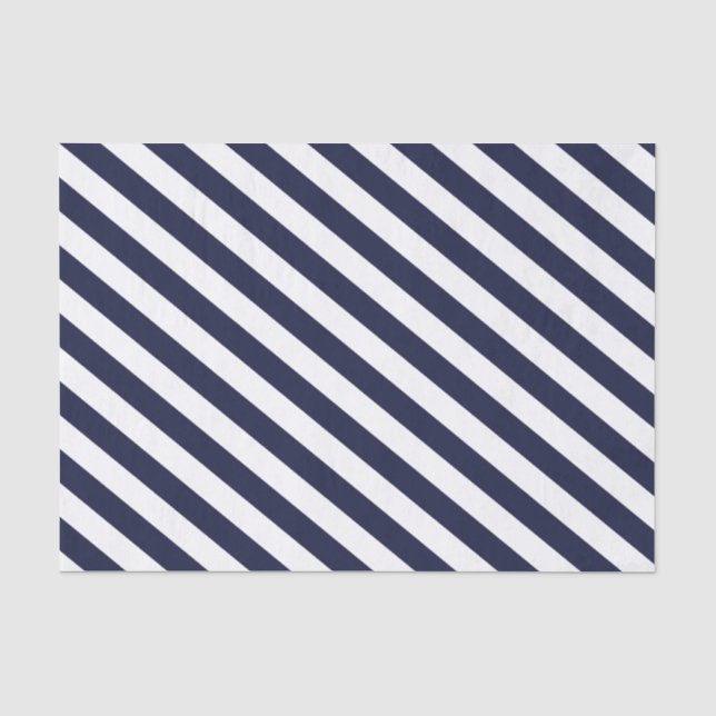 Elegantes dunkles Navy Blau und Weiß Streifen Must Seidenpapier (Vorderseite)