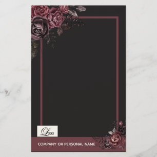 Elegantes dunkles schwarzes romantisches Rosenblum Briefpapier