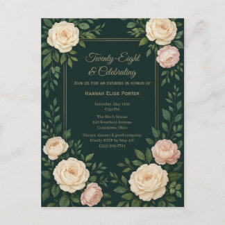 Elegantes Dunkles Türkis-Blumenmuster mit goldenem Postkarte