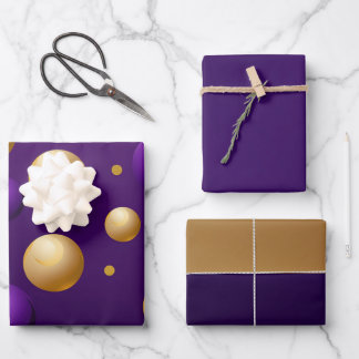 Elegantes Dunkles Violet Lila und Gold Geschenkpapier Set