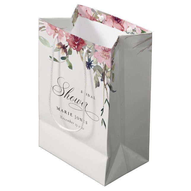 Elegantes Dusky Blush Rose Brautparty Mittlere Geschenktüte (Vorderseite Schrägansicht)