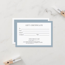 Elegantes Dusty Blue Business-Geschenkzertifikat