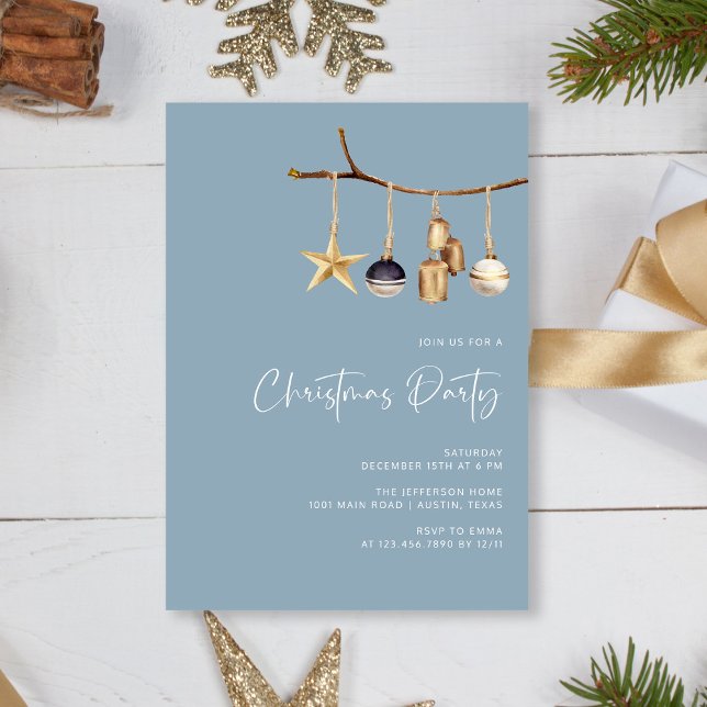 Elegantes Dusty Blue Family Christmas Party Einladung (Personalized Elegant Dusty Blue Family Christmas Party Invitation)