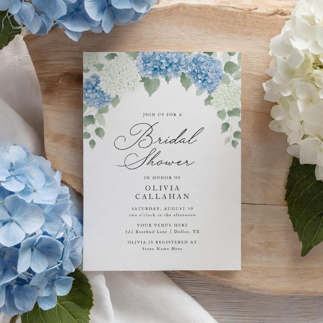 Elegantes Dusty Blue Floral Hydrangea Brautparty Einladung (Von Creator hochgeladen)