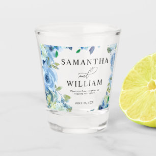 Elegantes Dusty Blue Floral Wedding Shot Glass Schnapsglas