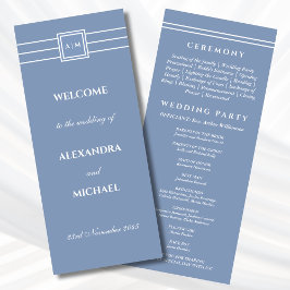 Elegantes Dusty Blue Monogram Modern Wedding Progr Programm
