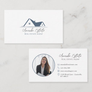 Elegantes Dusty Blue Real Anwesen Agent Foto Visitenkarte