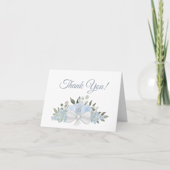 Elegantes Dusty Blue Watercolor Blühendes Hochzeit Dankeskarte (Vorderseite)