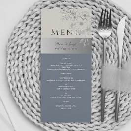 Elegantes Dusty Blue Wedding Menu Menükarte