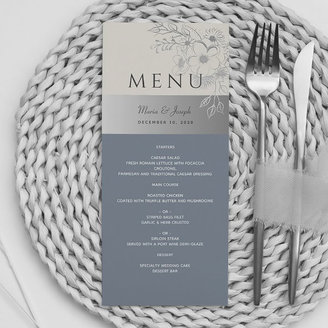 Elegantes Dusty Blue Wedding Menu Menükarte (Von Creator hochgeladen)