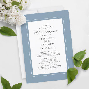 Elegantes Dusty Blue White Wedding Probe Dinner Einladung