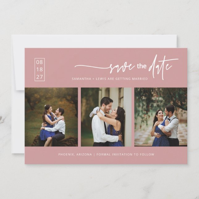 Elegantes Dusty Pink Save the Date QR Code Foto Einladung (Vorderseite)