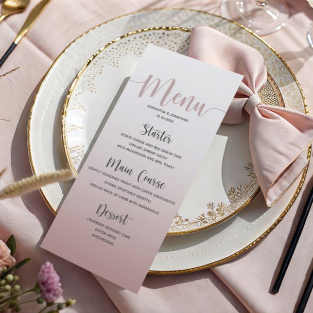 Elegantes Dusty Pink Simple Wedding Dinner Menü Menükarte (Von Creator hochgeladen)