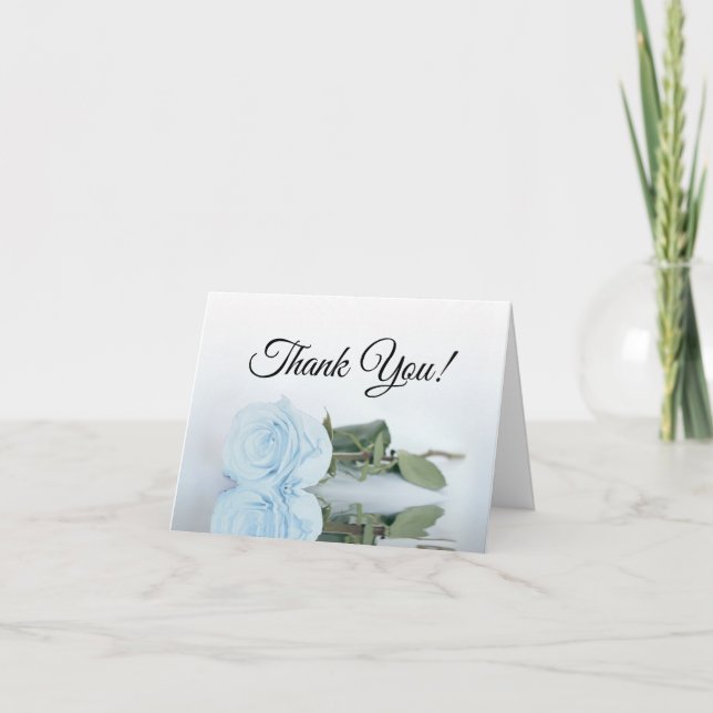 Elegantes Dusty Powder Blue Rose Wedding Foto Dankeskarte (Vorderseite)