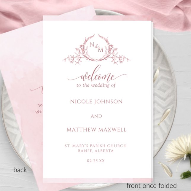Elegantes Dusty Rose Folded Wedding Zeremony Progr (Von Creator hochgeladen)