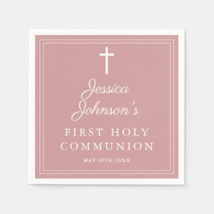 Elegantes Dusty-Rose-Pink Erste Heilige Kommunion Serviette