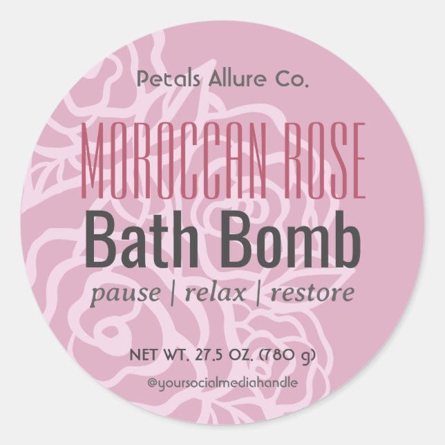 Elegantes Dusty Rose Rosa Bläserbombe-Label Runder Aufkleber (Vorderseite)